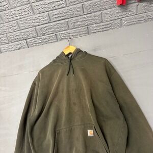 Carhartt Mens XL Distressed Sun Faded Hoodie Olive Green Moss Workwear Pullover